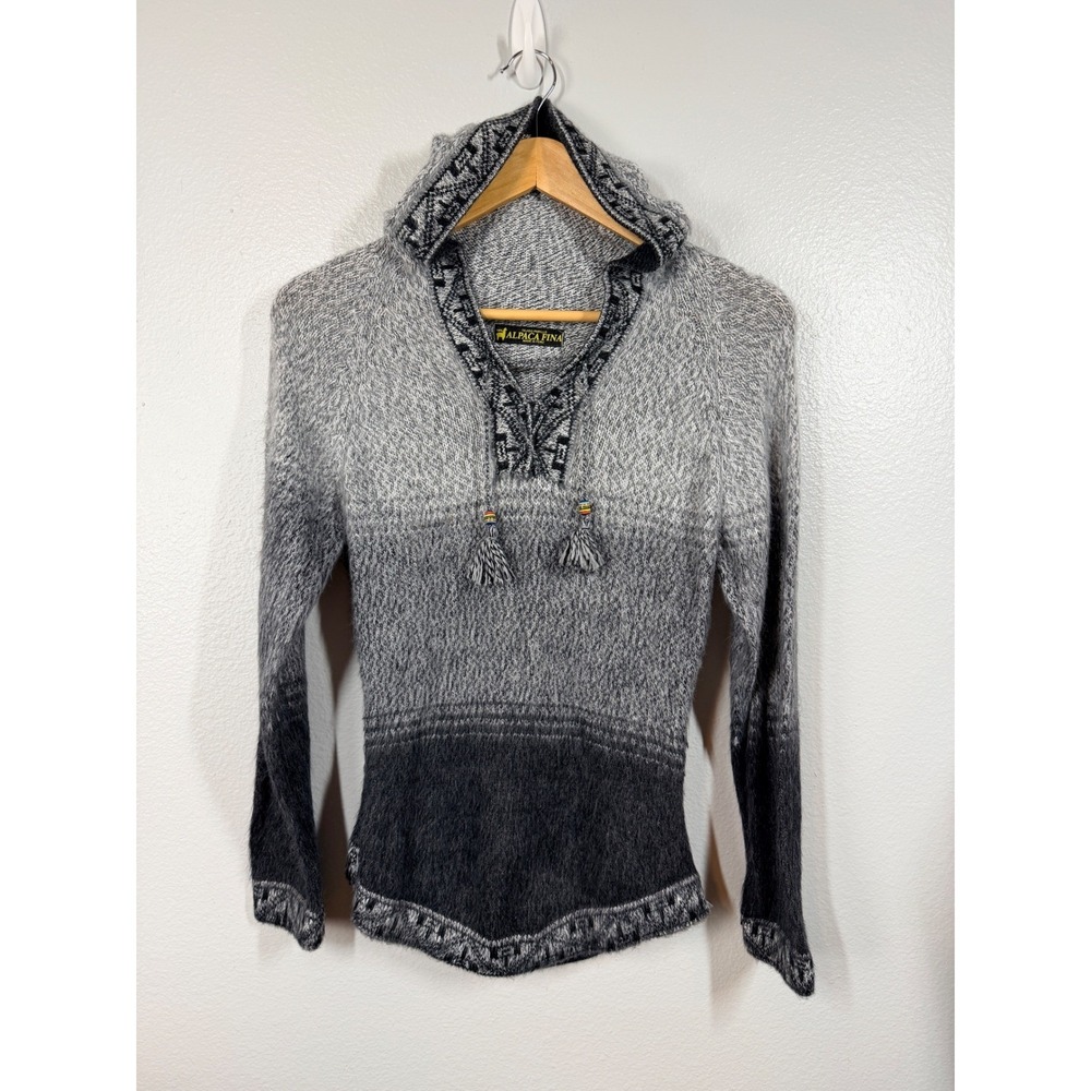 Alpaca Fina Sweater Women's S Ombre Aztec Geometric Hoodie Sweater Peru